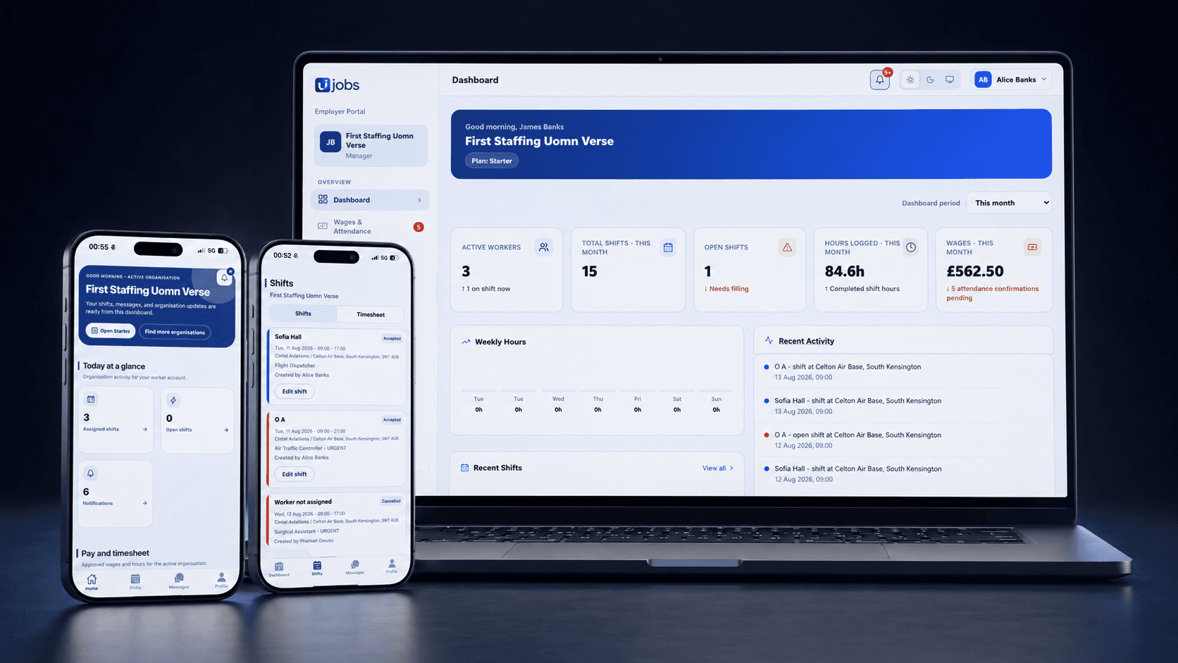 UJobs worker mobile apps and organisation management workspace