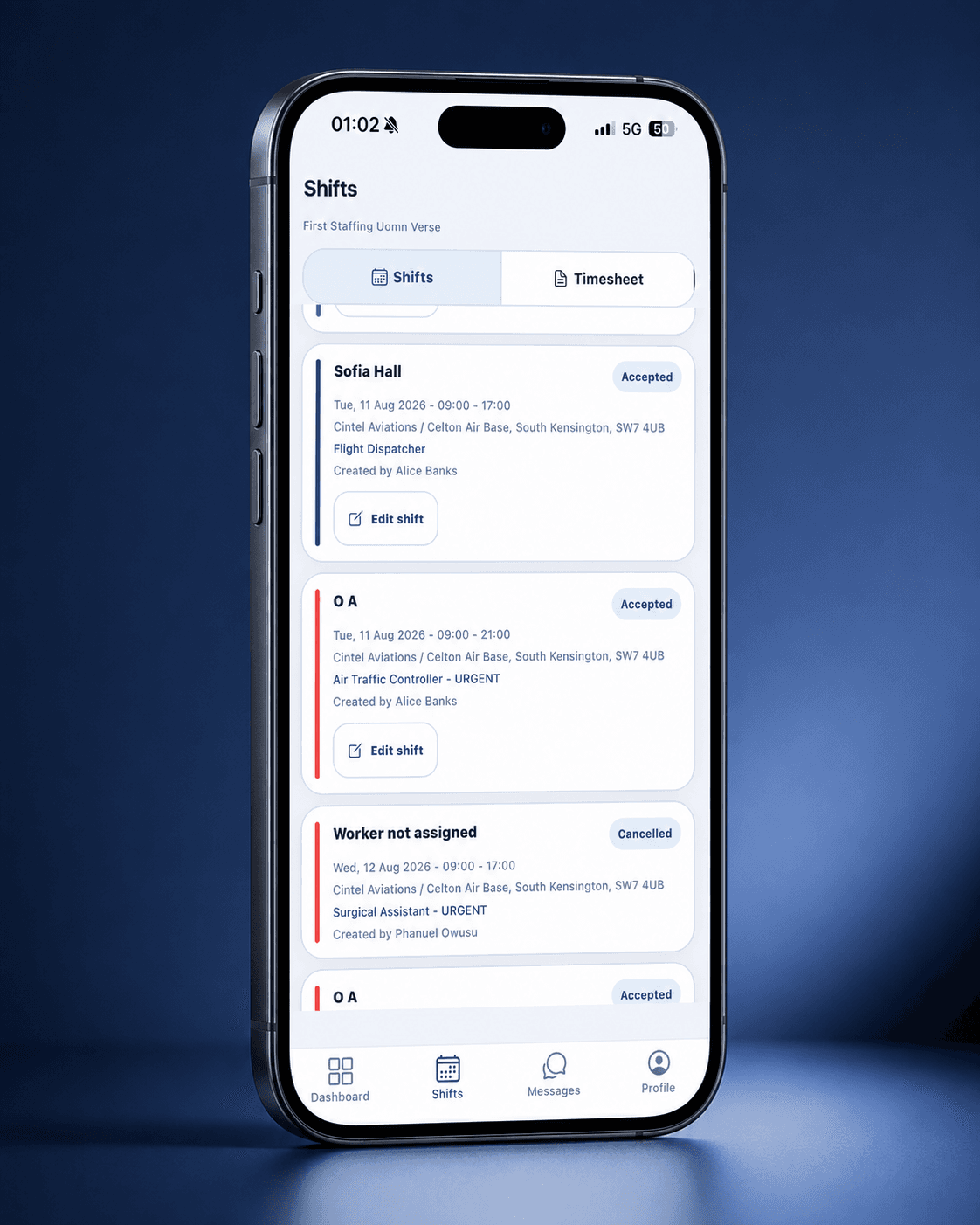 UJobs organisation shift management on mobile
